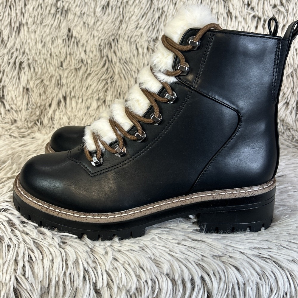 A New Day Black Ankle Boots with White Fur Detail *Runs 1/2 size big! - Picture 5 of 11